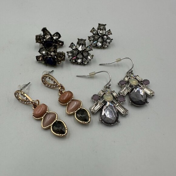 3/$30 Earring Lot Pierced Statement Crystal Rhinestone Teardrop Jewel Dangle - Picture 2 of 15